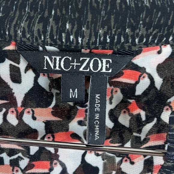 Nic + Zoe Size Medium Toucan Bird Print Flowy Tunic V Neck Spring Summer Boho - Picture 6 of 8